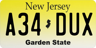 NJ license plate A34DUX