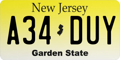 NJ license plate A34DUY