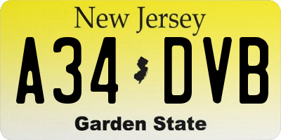 NJ license plate A34DVB