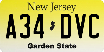 NJ license plate A34DVC