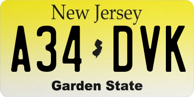 NJ license plate A34DVK