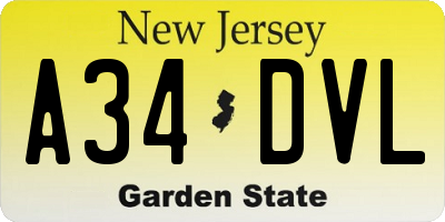 NJ license plate A34DVL