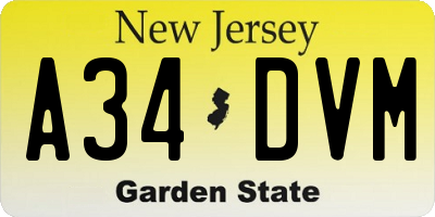 NJ license plate A34DVM