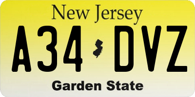 NJ license plate A34DVZ