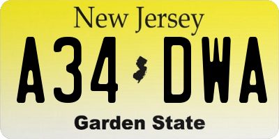 NJ license plate A34DWA