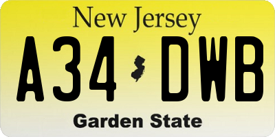 NJ license plate A34DWB