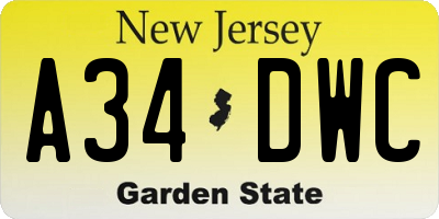 NJ license plate A34DWC