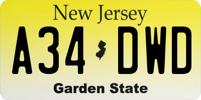 NJ license plate A34DWD