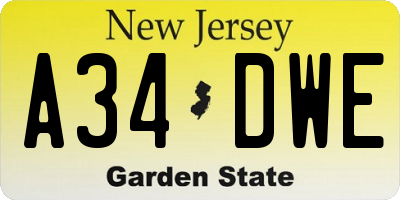 NJ license plate A34DWE