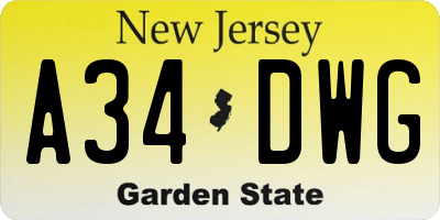 NJ license plate A34DWG
