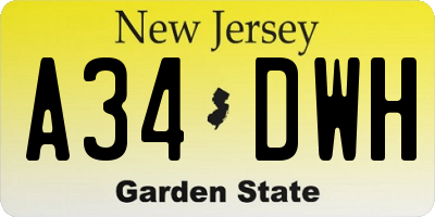 NJ license plate A34DWH