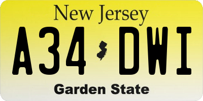 NJ license plate A34DWI