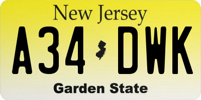NJ license plate A34DWK