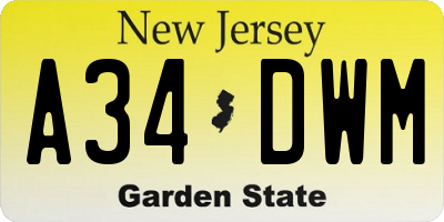 NJ license plate A34DWM