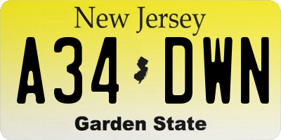 NJ license plate A34DWN