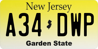 NJ license plate A34DWP
