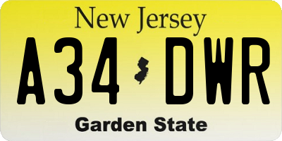 NJ license plate A34DWR