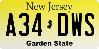 NJ license plate A34DWS