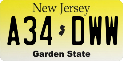 NJ license plate A34DWW