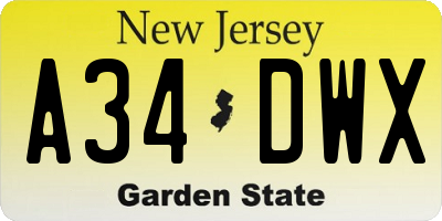 NJ license plate A34DWX