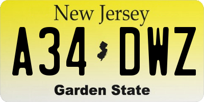 NJ license plate A34DWZ
