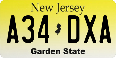 NJ license plate A34DXA