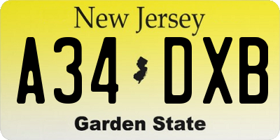 NJ license plate A34DXB