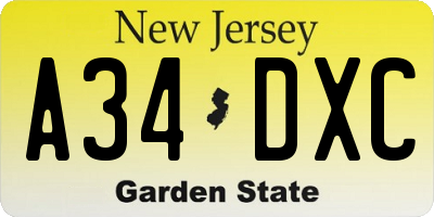 NJ license plate A34DXC