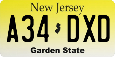 NJ license plate A34DXD