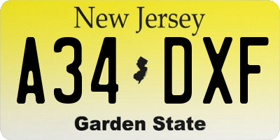 NJ license plate A34DXF