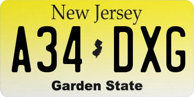 NJ license plate A34DXG