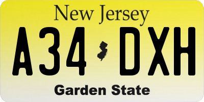 NJ license plate A34DXH