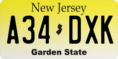 NJ license plate A34DXK