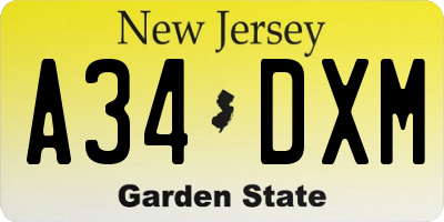 NJ license plate A34DXM