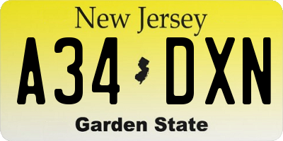 NJ license plate A34DXN