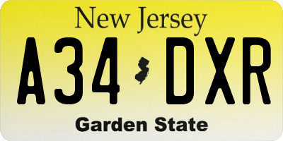 NJ license plate A34DXR