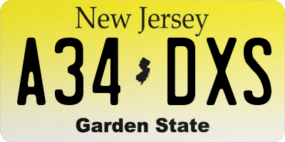 NJ license plate A34DXS
