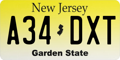 NJ license plate A34DXT