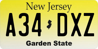 NJ license plate A34DXZ