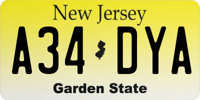 NJ license plate A34DYA