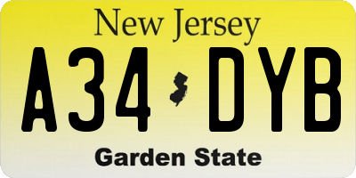 NJ license plate A34DYB