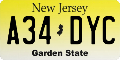 NJ license plate A34DYC