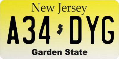 NJ license plate A34DYG
