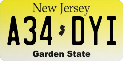 NJ license plate A34DYI