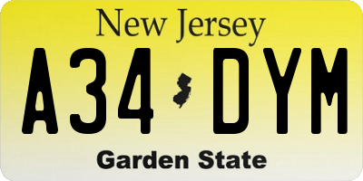 NJ license plate A34DYM