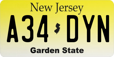 NJ license plate A34DYN