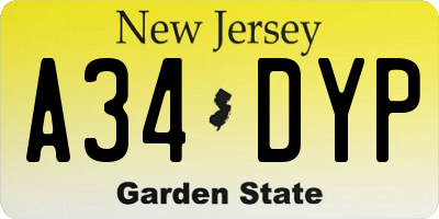 NJ license plate A34DYP