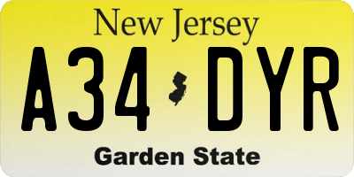 NJ license plate A34DYR