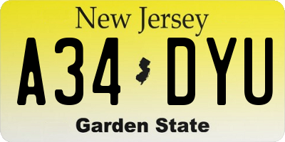 NJ license plate A34DYU