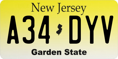 NJ license plate A34DYV